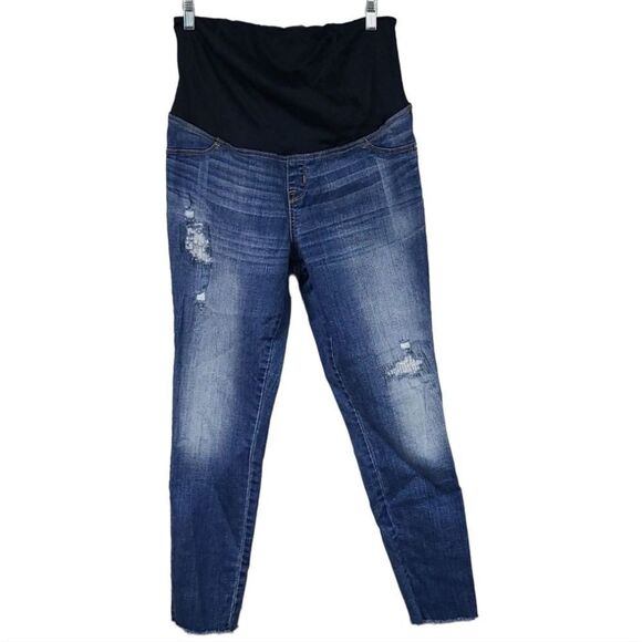 Isabel Maternity by Ingrid & Isabel Denim - Isabel Maternity Over Belly Skinny Raw Hem Distressed Maternity Blue Ankle Jeans